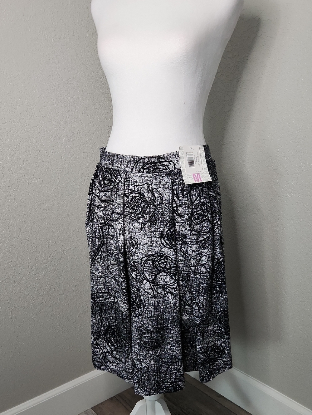 LuLaRoe Madison Black & White Floral Midi Skirt
